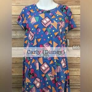 NWT LuLaRoe Carly Dress XS Disney Collab Bright Geometric Print NEW
